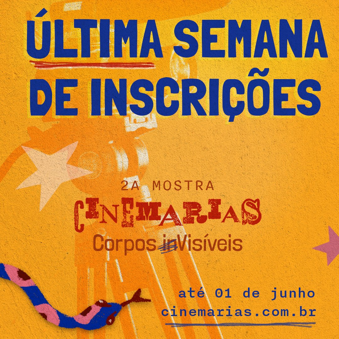 CineMarias's tweet photo. Fala, galera!
As INSCRIÇÕES para a 2A Mostra Nacional de Curtas CineMarias finalizam nesta QUINTA, dia 01/06!
Não deixe de inscrever seu filme em https://t.co/TvFVvU2IhL https://t.co/U7FnTnh9hq