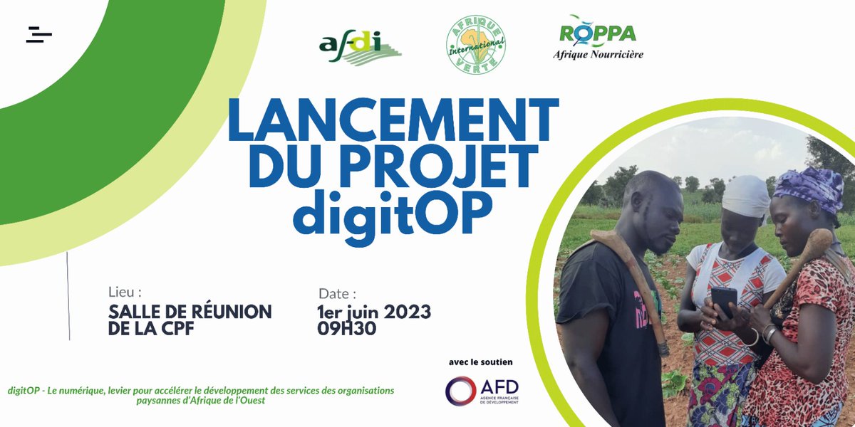 roppainfo's tweet photo. "🌍🚀 Le 1er juin marque le début du projet DigitOP! Une révolution numérique pour renforcer l’AF en AO. Le #ROPPA et ses partenaires, ouvrent la voie vers une agriculture plus résiliente et https://t.co/V4CQ4wr0u2 de détails sur https://t.co/e7YcUp1VCh  #DigitOP #AgriTech 🌱📲" https://t.co/suyjQFlMyu