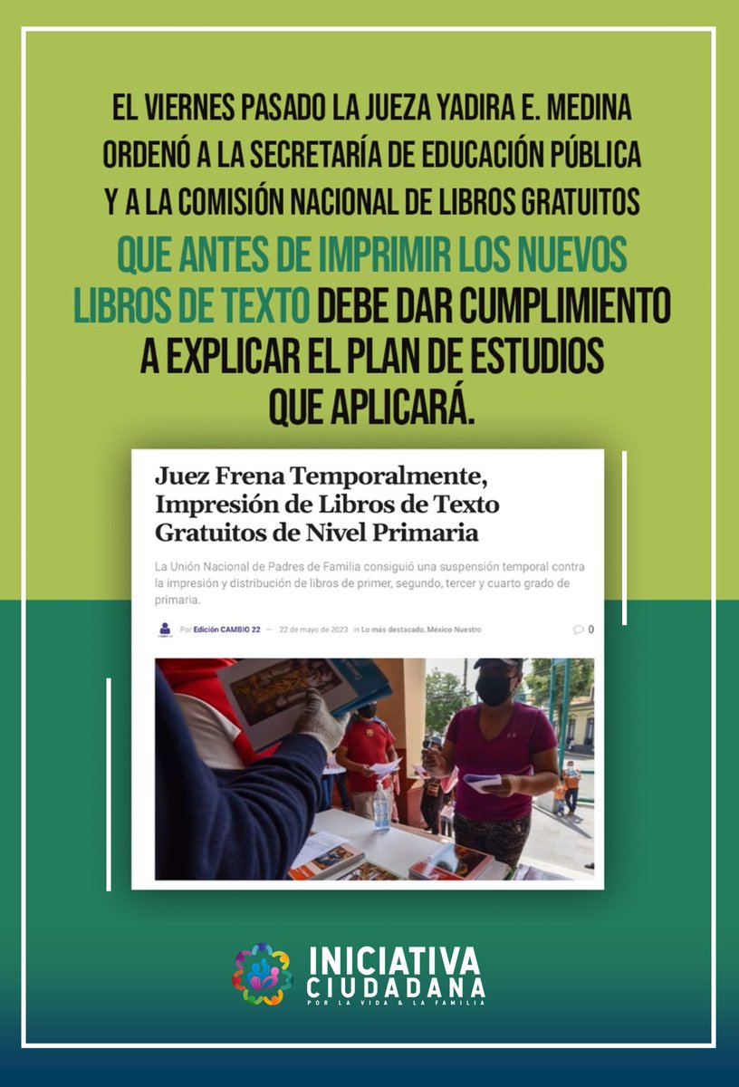 in_ciudadana's tweet photo. En los hechos esta resolución frena la imposición de libros de texto sin revisión previa y sin un programa educativo que sea conocido, contextualizado y aprobado por maestros y padres de familia.
Lee nota completa: https://t.co/UzrsWz10il https://t.co/R0c9Q6zKWq