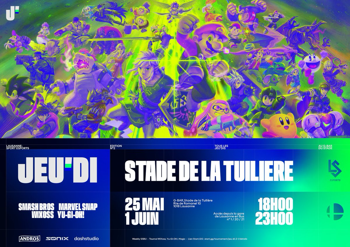 Le Jeu'di c'est le Soir 🤙

La dernière phase test de la "weeky Lausannoise" continue avec la deuxième édition de Jeu'Di le 1er Juin dès 18H00 📆

On compte beaucoup sur vos retours pour affiner cet événement et le rendre incontournable dans la région 🔵⚪️
