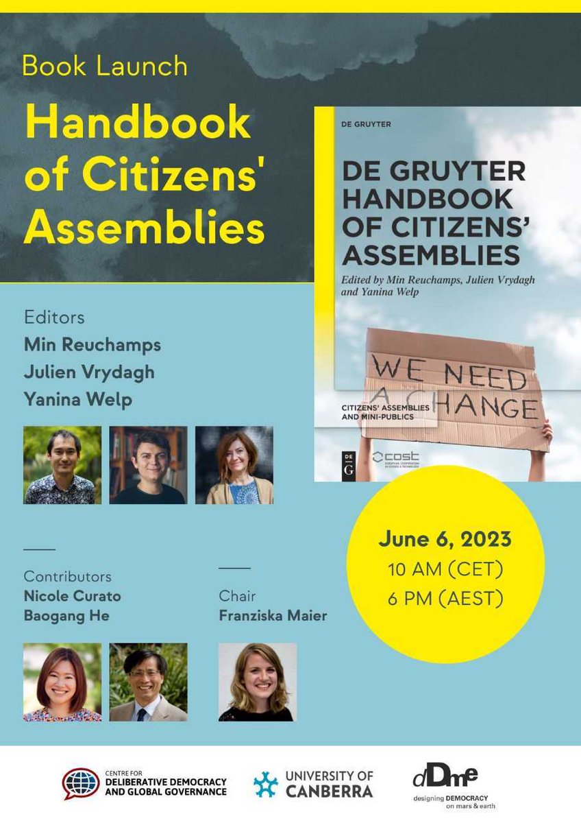 Handbook of Citizens' Assemblies is out now 📢 Featuring Citizens’ assemblies & the public sphere @Rountree_DelDem @NicoleCurato Beyond citizens’ assemblies: Expanding the repertoire of democratic reform @Boswell_JC @CarolynHendriks @selenAercan tinyurl.com/54s7p4bz