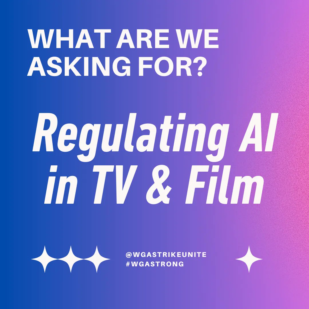 wgastrikeunite's tweet image. Let&apos;s talk AI regulations for TV &amp;amp; Film. 
We see AI as a tool. 
The AMPTP sees AI as our replacement.  
#amptp #wgastrong #wgastrike #wgaeast