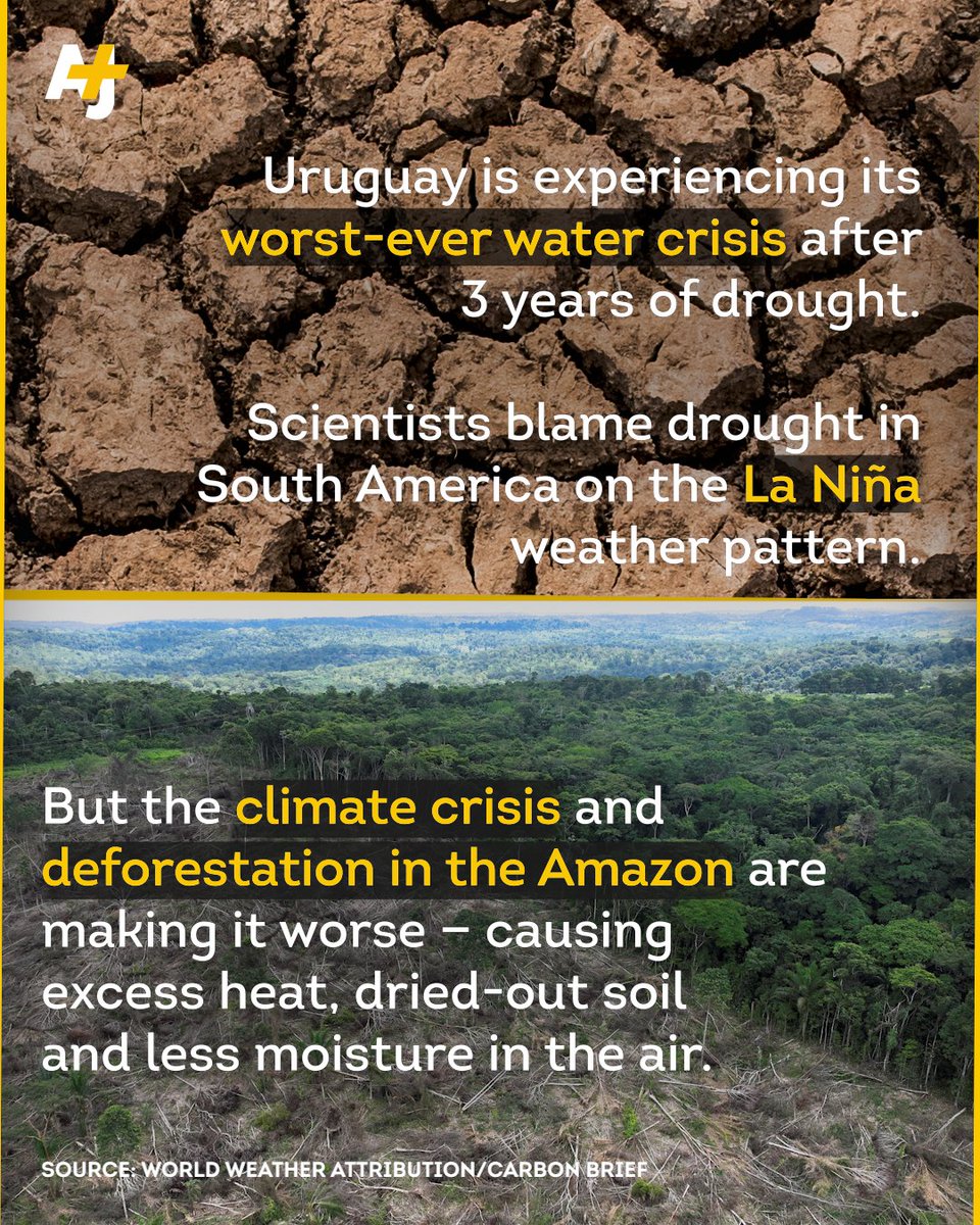 ajplus's tweet image. The capital of Uruguay is just days away from running out of water as the country faces its worst water deficit in 74 years.

To stop shortages, drinking water is being mixed with saltwater — sparking health concerns.