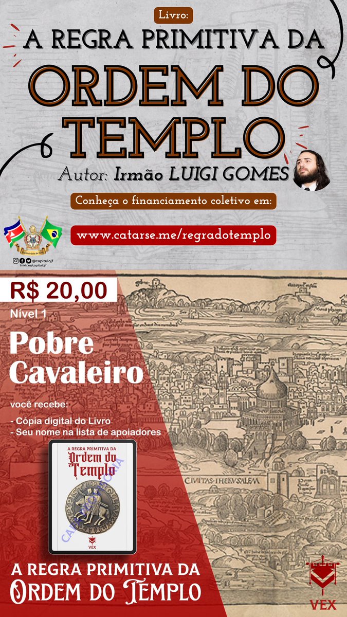 capitulojf's tweet photo. 📚 NOVO LIVRO DO IRMÃO LUIGI GOMES!

“A Regra Primitiva da Ordem do Templo”

Conheça o projeto, confira os níveis de recompensas e faça parte dessa jornada acadêmica e espiritual!

▶️ https://t.co/kHcz5vXPm5

#CapítuloJF #CapítuloJuizDeFora #DeMolay #Maçonaria https://t.co/OCgGNdIP9C