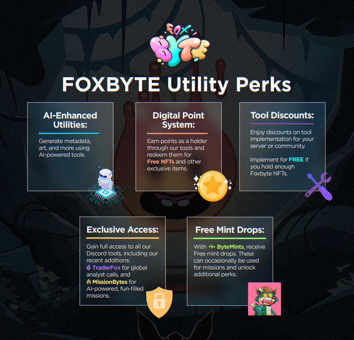 3 Days til drop - LETS BYTE

Wondering the perks of a Foxbyte NFT? 👇