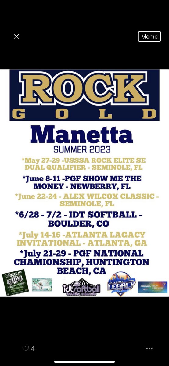 Summer season has officially started and I am excited to finish out my last summer of travel ball with this team, let’s get after it!! ‼️ @RockGoldManetta