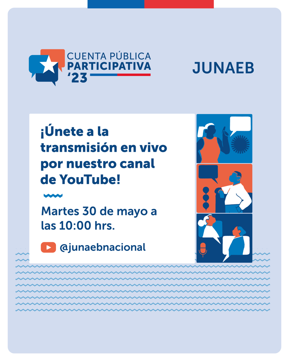 JunaebM's tweet photo. ¡Acompáñanos en nuestra #CuentaPública Participativa!

🗓️ Martes 30 de mayo.
⏰10:00 Hrs.
📲 Transmisión por nuestra cuenta Youtube: https://t.co/1acsOwK11z https://t.co/7etgGvjKI0