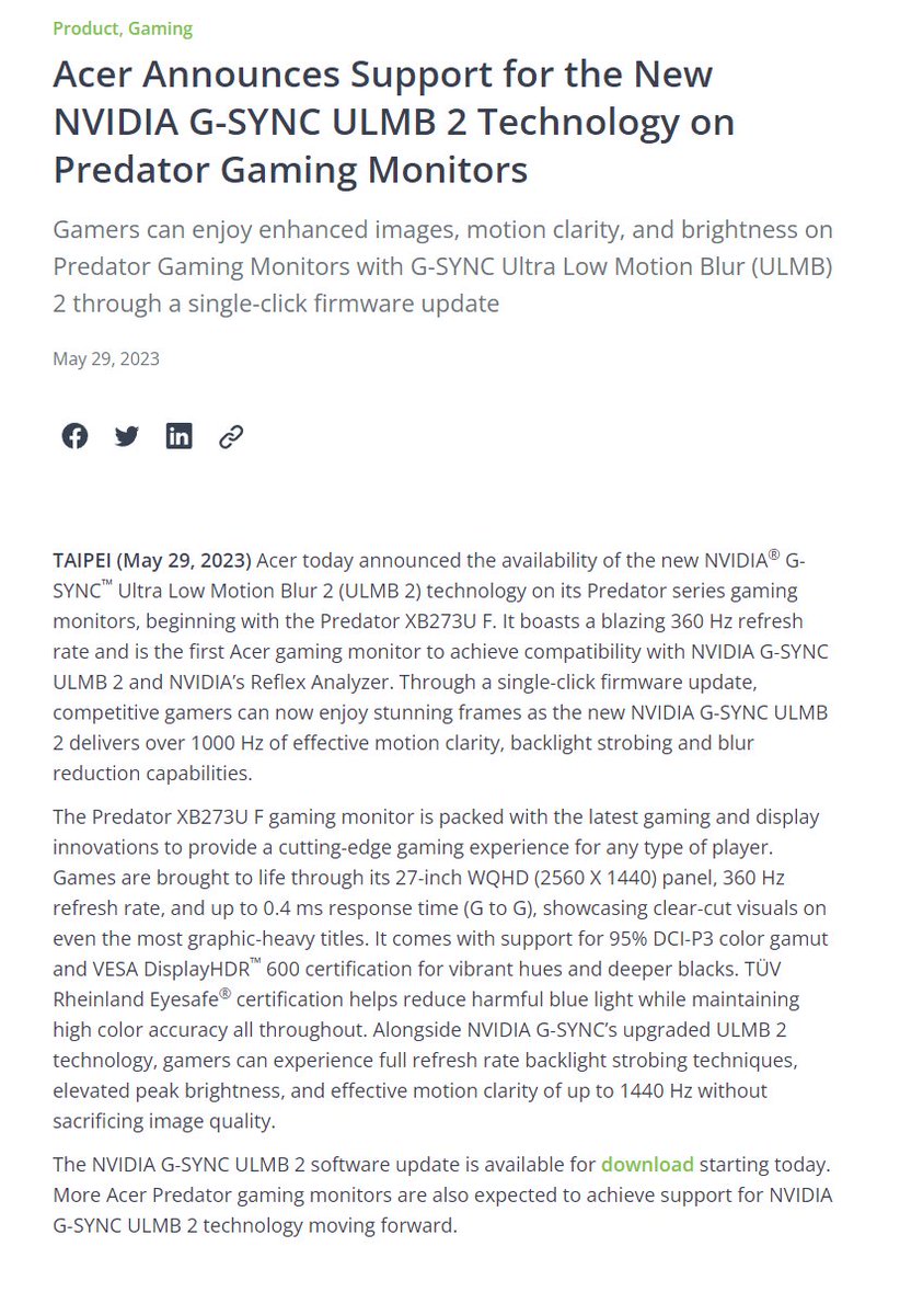 Abolished_Dream's tweet image. Just FYI in case you have a XB273UF and live in the US this Firmware update for #ULMB2 is not available. I have confirmed this via multiple points of contact with @AcerAmerica  Customer Support, who have repeated told me to continue to visit the site, as they have no release date