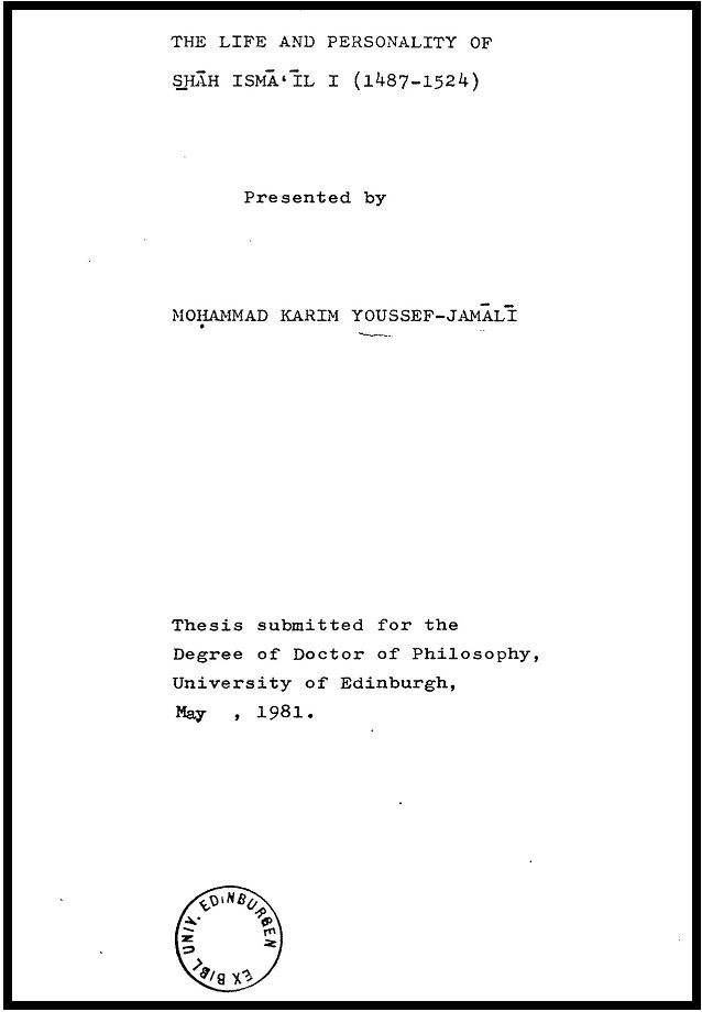 ave_truth's tweet photo. #AqQoyunlu #Dissertations #HistoryofAzerbaijan #MohammadKarimYoussefJamali #QaraQoyunlu #Safavids #ŞeyxHeydər #ShahIsmailKhatai #Turcomania Moḥammad Karim Youssef-Jamālī. The life and personality of S̲hāh Ismāʻīl I, 1487-1524 (1981) https://t.co/fkbdi7lnbJ https://t.co/uWU64y35Qw