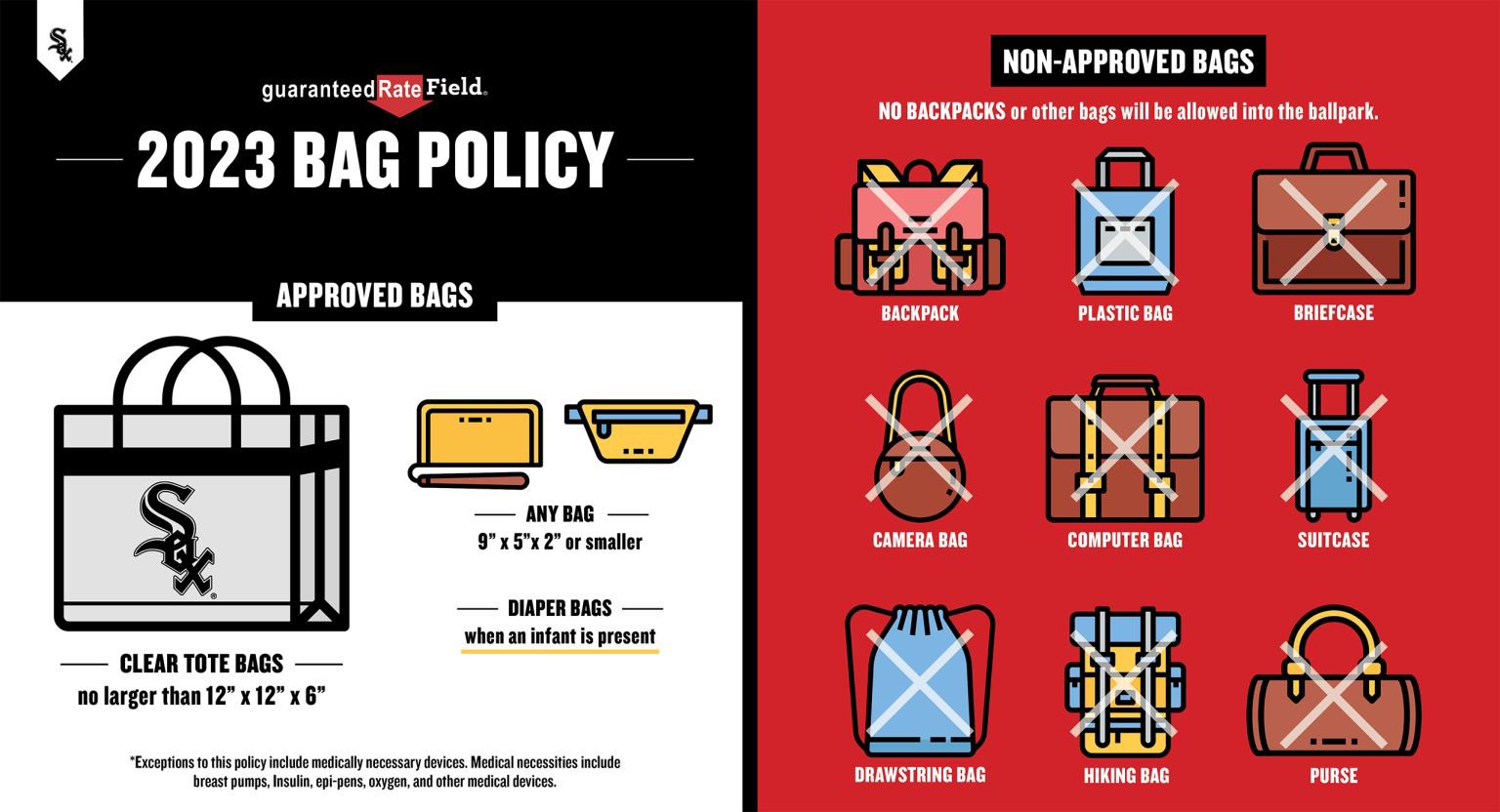 Chicago Bike Sox on X: 🧵 know before you go: - only small bags, clear  totes, medical devices, & diaper bags accompanied by a baby are allowed  inside GRF. No backpacks. 