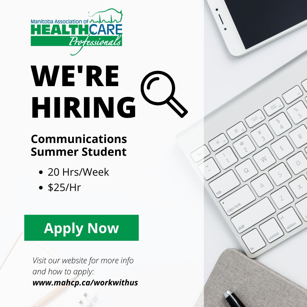 Looking for a Communications Summer Student to start ASAP. 20 hrs/week | $25/hr
mahcp.ca/workwithus #crecomm