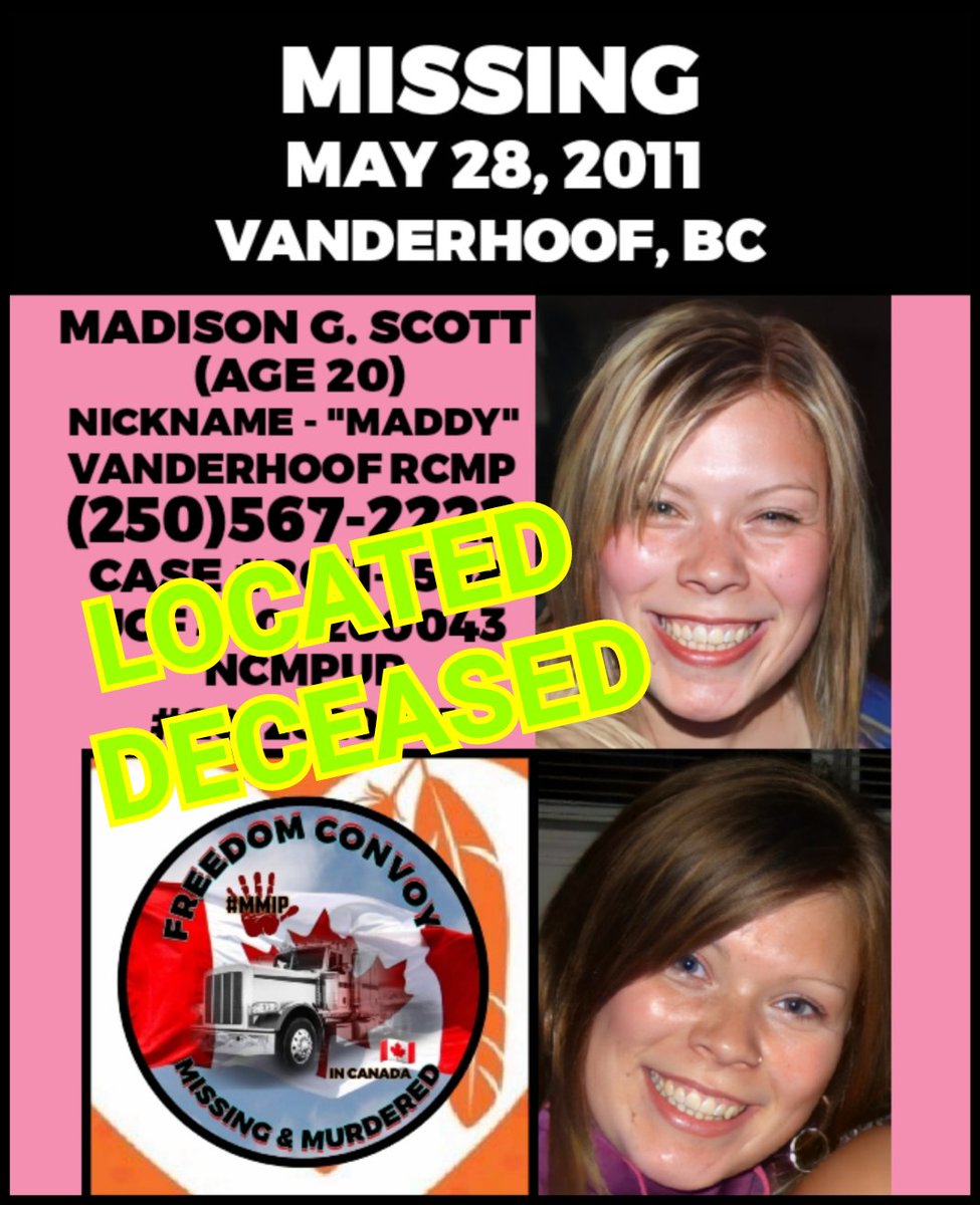 MADISON GERALDINE SCOTT 
LOCATED DECEASED 

cbc.ca/amp/1.6858290

#MadisonGeraldineScott & #MadisonScott & #FoundDeceased & #BCCanada