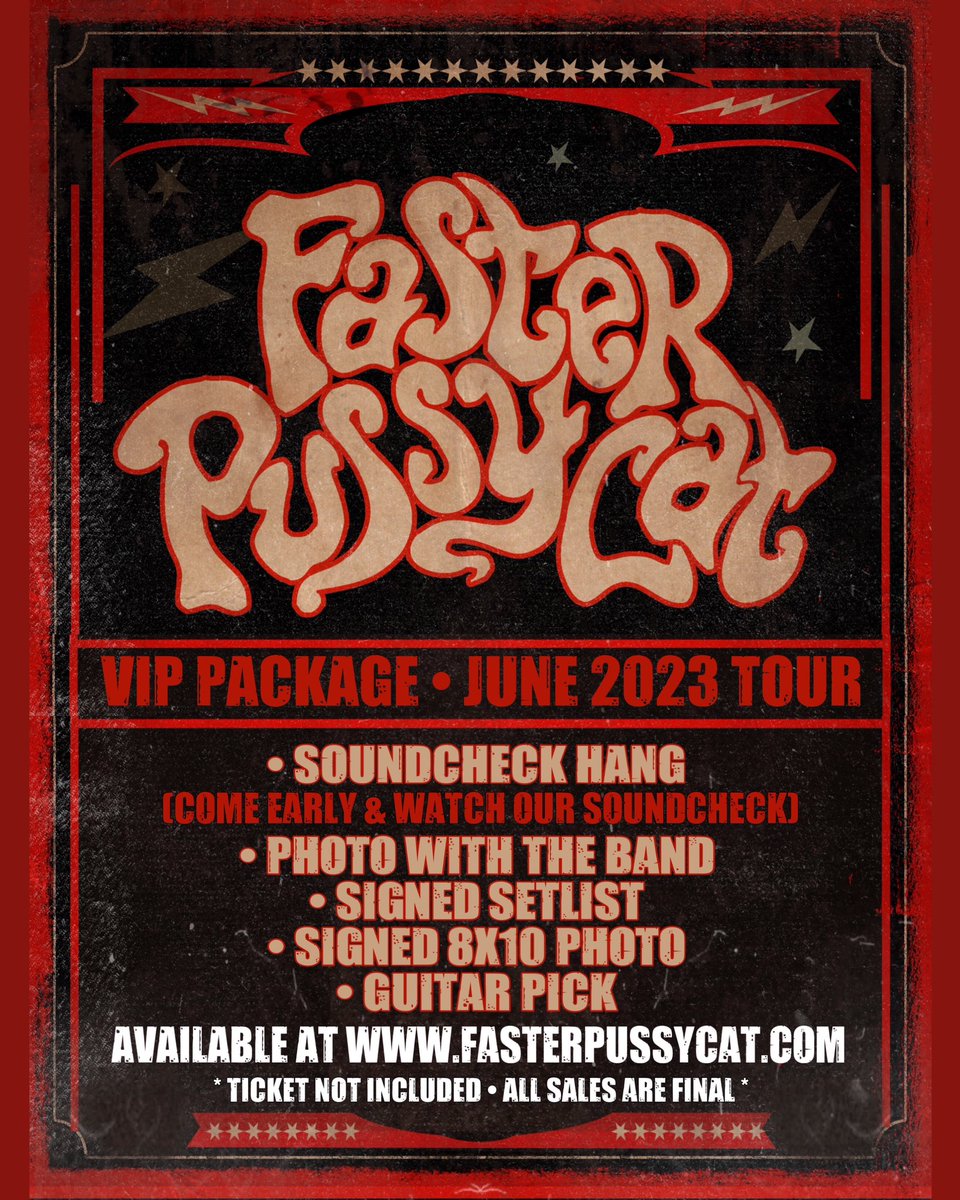 Faster Pussycat VIP package available now! 🤘 fasterpussycat.com/Pussy-Power-Tr…
#fasterpussycat #tour #vip