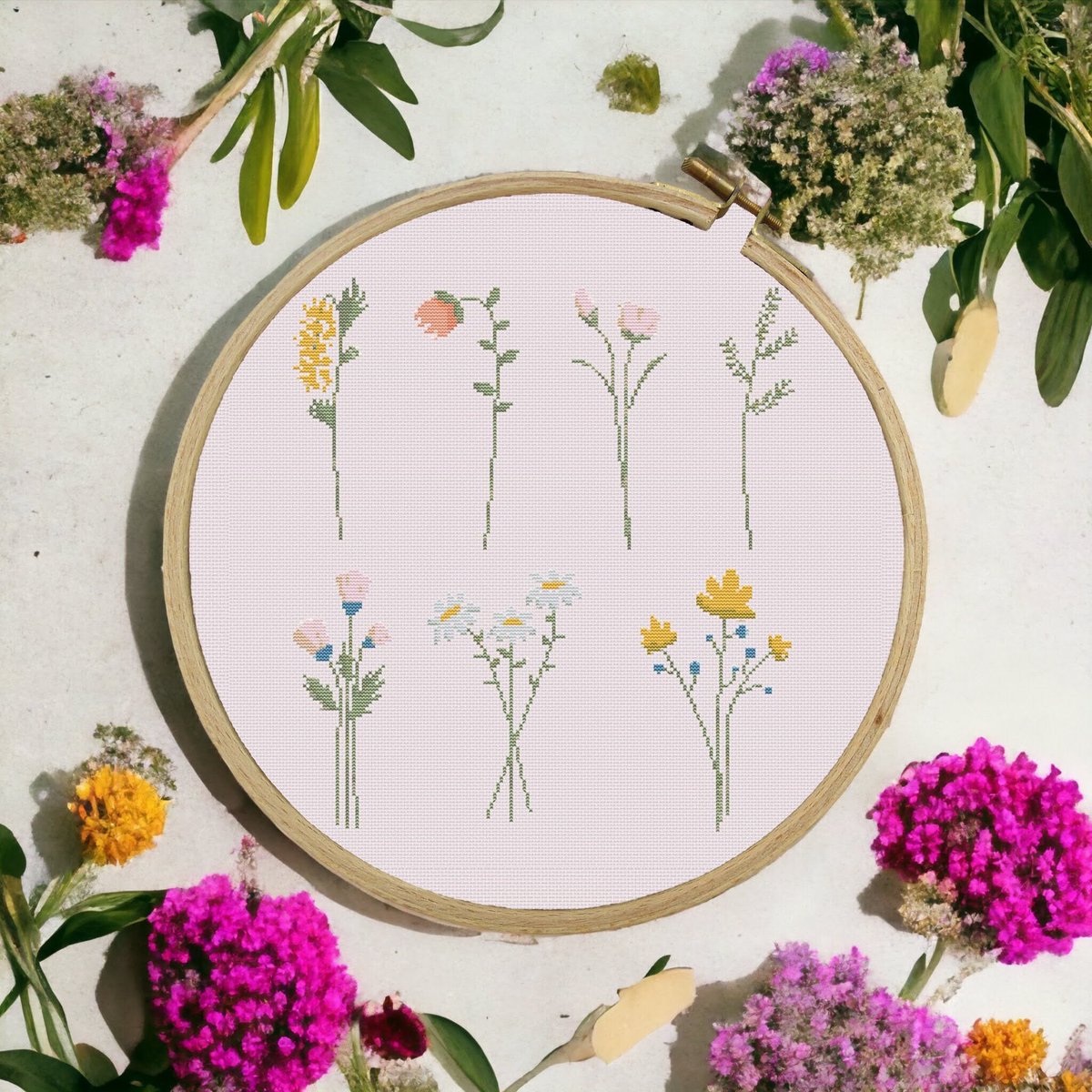 my #etsy shop: 7 Flower Pixel Art Mini Cross Stitch Patterns PDF ONLY - Embroidery Pattern - 200x200 Stitch, Floral, Cottagecore, Nature, Spring, Summer etsy.me/3WGKXNv #housewarming #easter #crossstitch #crossstitchpattern #pdfpattern #embroiderypattern #cross