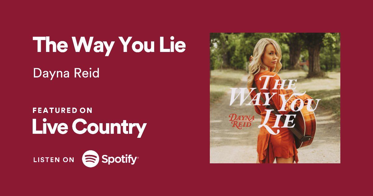 All the #MondayMotivation today as my new single ‘The Way You Lie’ is officially streaming on @SpotifyCanada’s #LiveCountry & #FreshFindsCountry playlists!! Thank you @Spotify for the support, the love is real! 💚🎶 

#TheWayYouLie #SpotifyPlaylist #DaynaReid #Spotify