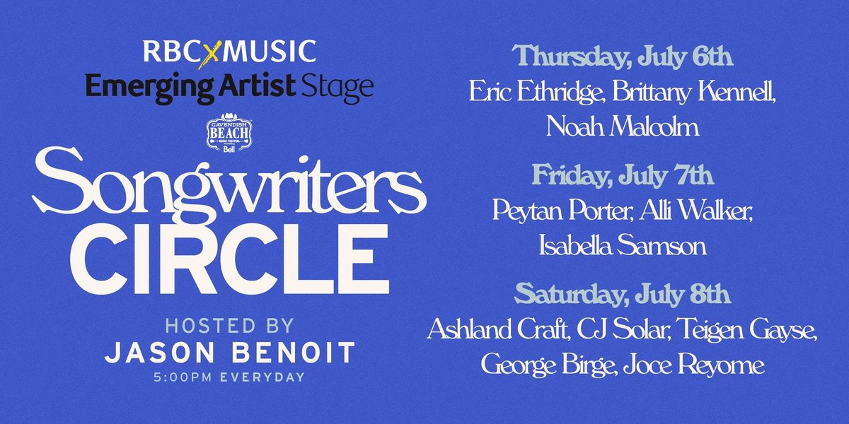 Songwriters Circle announced for @CavendishFest, hosted by none other than @JBenoitcountry! Head to #CanadianBeats now to learn more! canadianbeats.ca/2023/05/29/cav… @penelopePR