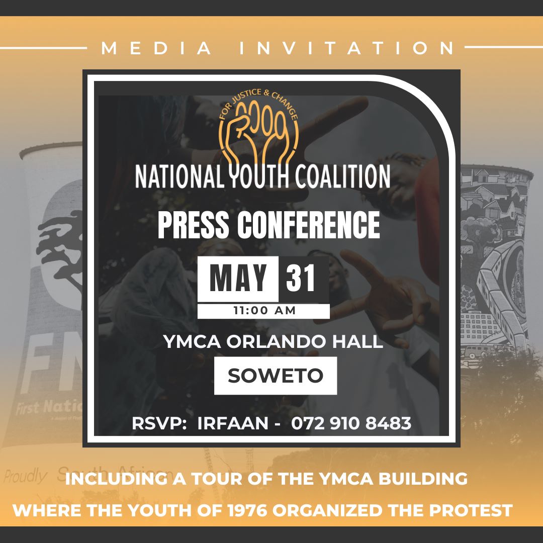 [ MEDIA INVITE] 

We are inviting members of the media to our press conference and information sharing session on the upcoming Youth Day Parade for Justice and Change on June 16, 2023.
#YouthDayParade2023

<a href="/YouthCoSA/">National Youth Coalition SA</a>