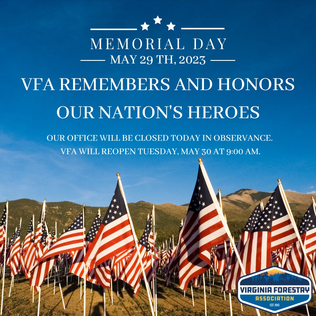 VFA remembers and honors our Nation's Heroes. Our offices are closed today in observance, and will reopen tomorrow, May 30th, at 9:00 AM.