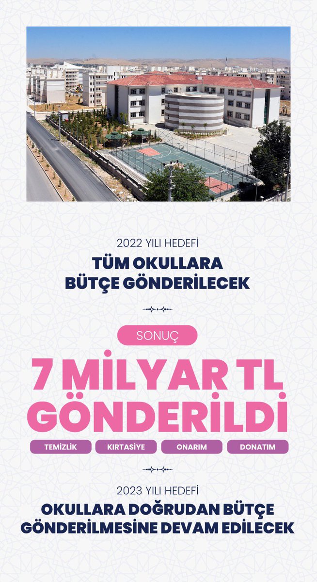 Okullarımıza ilk kez doğrudan 7 milyar TL bütçe gönderdik. Güçlü okul iklimleri oluşturarak evlatlarımızın yanında olmayı sürdüreceğiz.

Okullarımız artık çok daha güçlü, daha donanımlı…