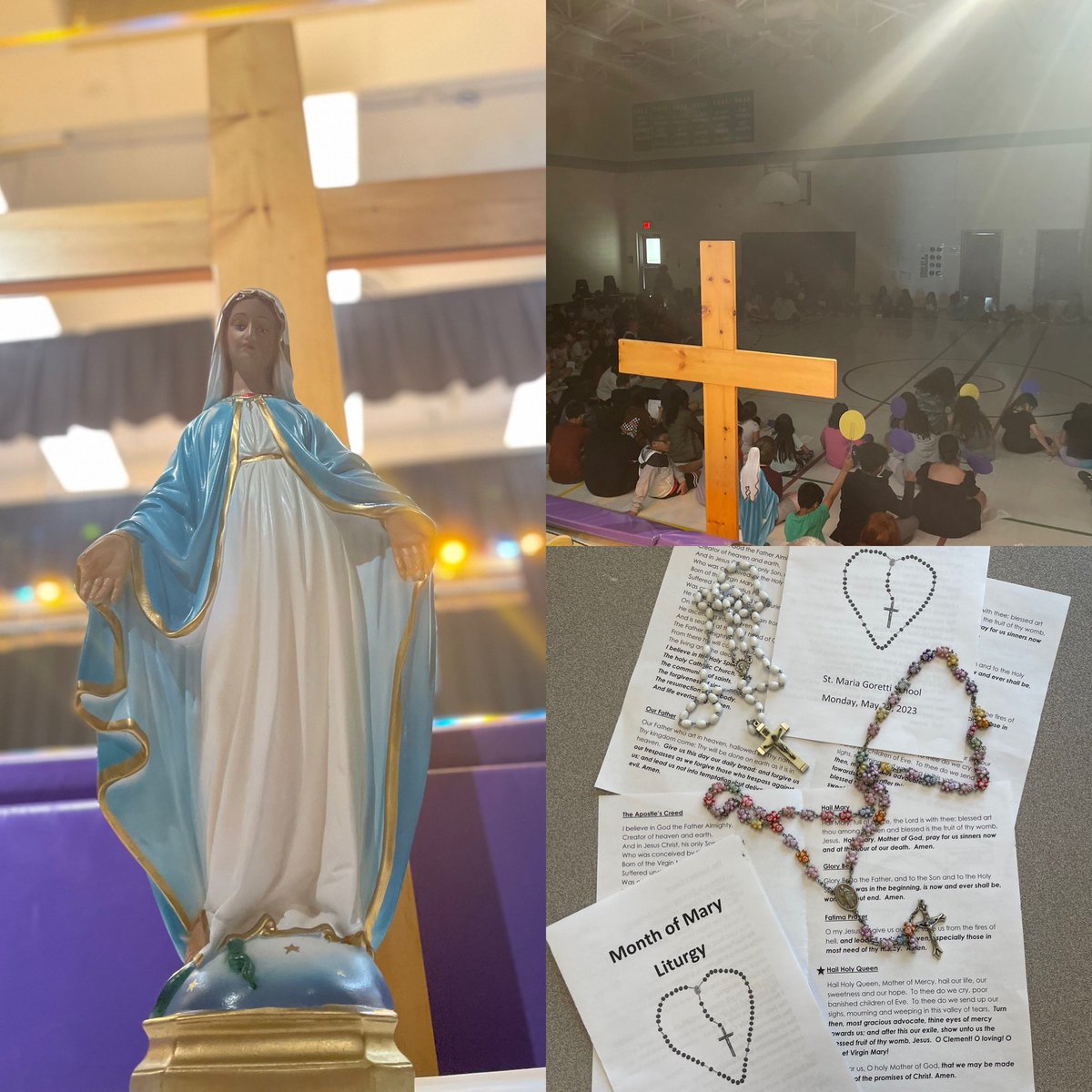Rajusclass's tweet photo. We had a beautiful celebration of Mary today. We created a Living Rosary. It was very special to see our students build the Rosary together, bead by bead, and to form the Rosary as one congregation. Thanks to @ms_oliveira18 @MandaricMrs &amp; Mr. Villanueva @StMariaGorett https://t.co/vp2xe38mbA
