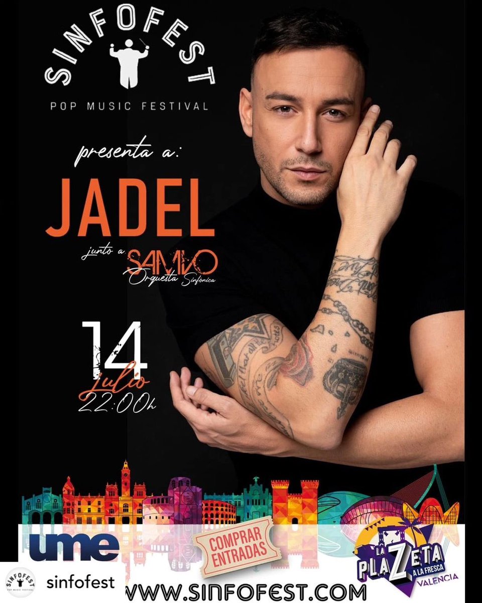 Y aquí tenemos el primer artista confirmado <a href="/JADELOFICIAL/">Jadel</a> inaugura <a href="/SinfoFest/">SinfoFest</a> el primer Festival  de Artistas Pop acompañados por una filarmónica <a href="/SamvoOnda/">samvo onda</a> próximo 14 de Julio en Valencia