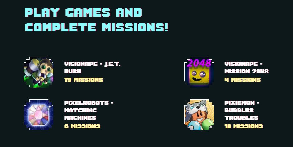 visionarcade_'s tweet image. Over 30 different missions are available on visionarcade.io! 🏆🕹️

Players can earn tickets by finishing missions 🎟️
Each ticket is used to be drawn in a lottery 🤑

Win a #NFT or #BNB rewards! #Free2Play #GameFi #NFTGiveaway