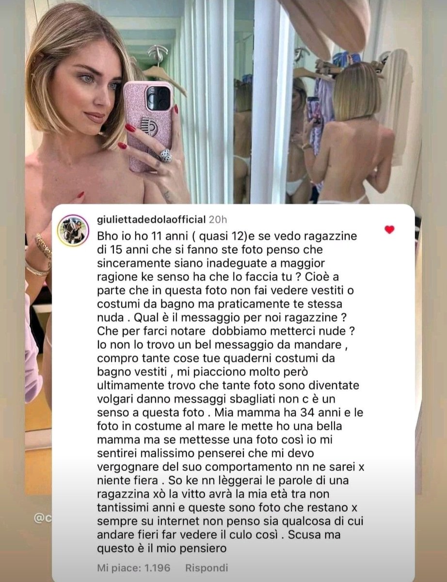 La #Ferragni può anche farsi vedere all'opera con un vibratore rivendicando la sua libertà di godere, ma il continuare a propinarla come un modello è quasi patetico. Fisicamente è un asse piallato con ciapet calante, è simpatica come una scheggia sotto le unghie,  lucra pure sui…