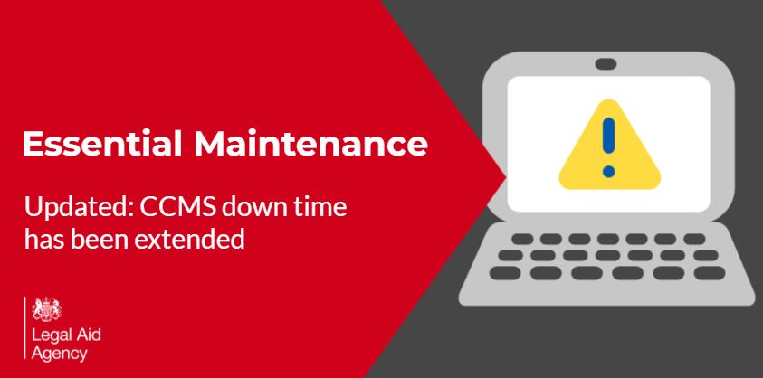 LAAHelpTeam's tweet photo. CCMS will be unavailable for internal and external users on Tuesday 30th May ⚠

Our Customer Service Team can still assist with general queries 📞

We apologise for any inconvenience this may cause. https://t.co/1NeFZttwwi