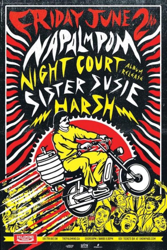 CALGARY we will see you THIS FRIDAY at the Palomino 🤠
V bummed that Suster Suzie had to drop off the bill but <a href="/Napalmpom/">Napalmpom</a> and #HARSH will knock your socks off