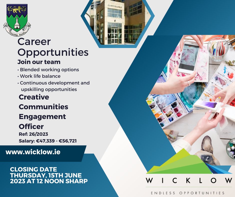 wicklowcoco's tweet photo. Applications are invited for Creative Communities Engagement Officer - Ref: 26/2023
https://t.co/x1FBjRGN3v
#jobfairy #localgovire #localappointmentservice #publicjobs https://t.co/8klqZK1Nne