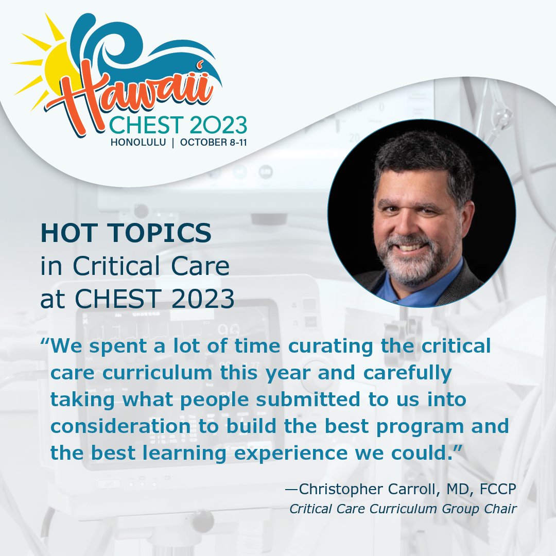 CHEST (@accpchest) on Twitter photo Get the inside scoop from Critical Care Curriculum Group Chair, Dr. Chris Carroll (<a href="/ChrisCarrollMD/">Chris Carroll MD</a>), on hot topics in critical care that will be covered at #CHEST2023 in Honolulu, Hawaiʻi. hubs.la/Q01QY4RK0
#CHESTCritCare #MedEd #MedTwitter Get the inside scoop from Critical Care Curriculum Group Chair, Dr. Chris Carroll (<a href="/ChrisCarrollMD/">Chris Carroll MD</a>), on hot topics in critical care that will be covered at #CHEST2023 in Honolulu, Hawaiʻi. hubs.la/Q01QY4RK0
#CHESTCritCare #MedEd #MedTwitter