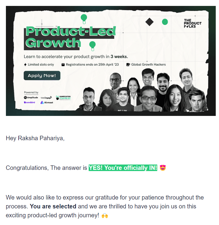 Finally, its a wrap-up!
I had a wonderful experience in #ProductLedGrowth Cohort 2023, past three weeks were certainly full of learning and fun.
Thanks to @TheProductfolks for providing me with the wonderful opportunity.
#PLGwithTPF