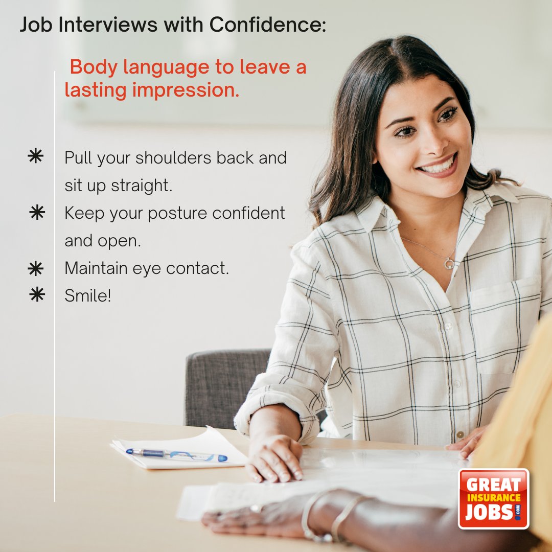 InsuranceJobs1's tweet image. When it comes to nailing the interview, confidence is the key! Make sure your body language speaks eloquently &amp;amp; leaves a lasting impression with your next employer. 

#ConfidenceIsKey #JobHunt #FirstImpressions #greatinsurancejobs