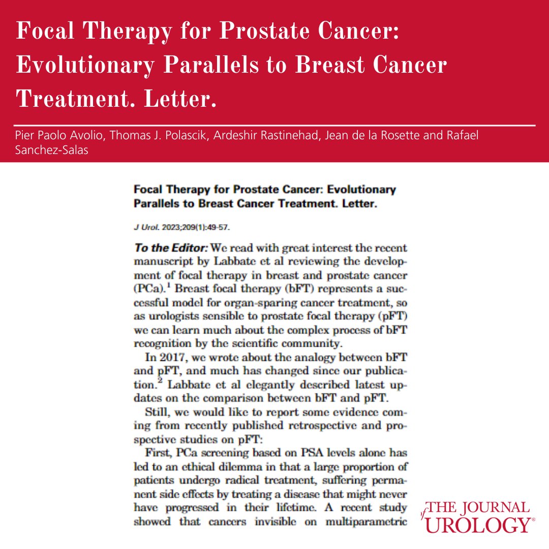 JUrology's tweet photo. Focal Therapy for Prostate Cancer: Evolutionary Parallels to Breast Cancer Treatment. Letter. https://t.co/tzyApbzygU https://t.co/qMtO7lTAYz