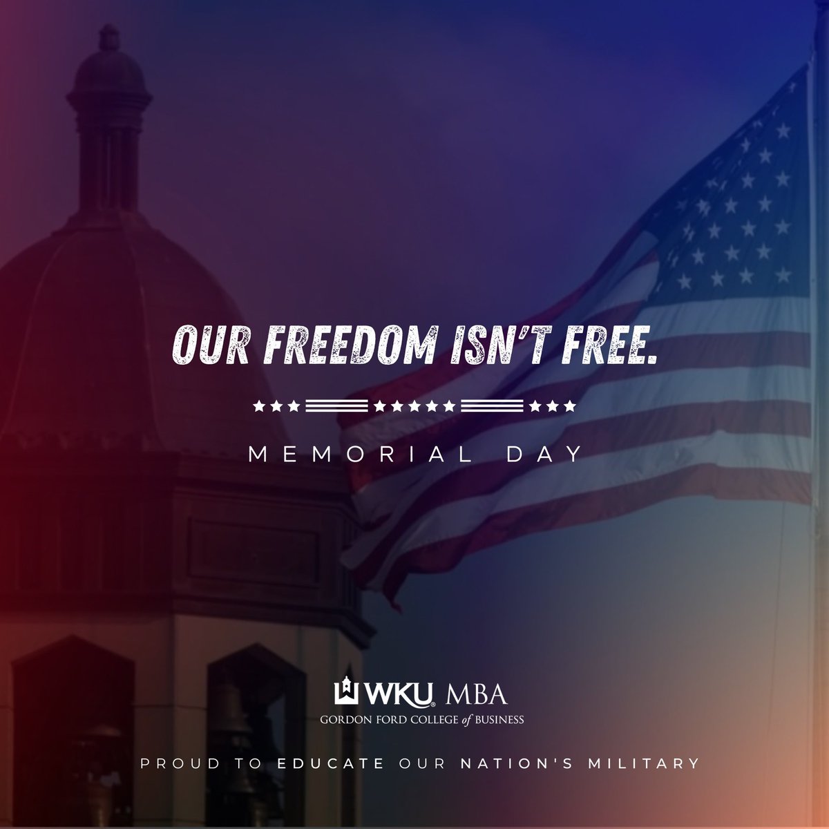 Today, we honor and remember the men and women who fought to protect our country and its freedoms. 

The WKU MBA is proud to educate our US military and veterans. 

#wkumba #memorialday #honor #mba