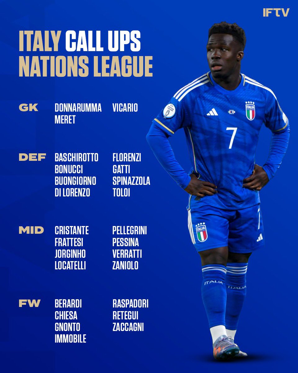 BREAKING: Mancini has announced his callups for Italy's upcoming Nations League matches 🇮🇹

Zaccagni, Zaniolo & Baschirotto added to the list 👀