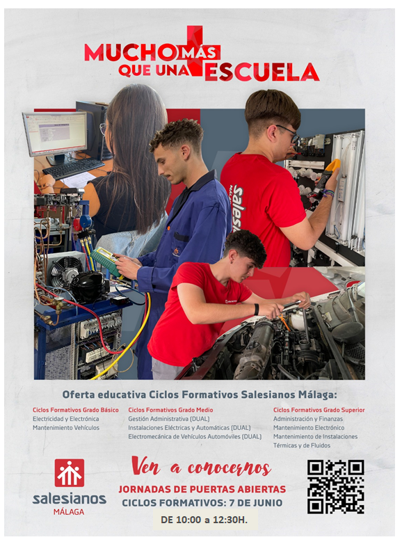SalesianosMLG's tweet photo. #PuertasAbiertasCCFF |😃Os invitamos a participar en nuestra jornada de Puertas Abiertas para que conozcáis nuestra oferta educativa. 

 La jornada será el miércoles 7 de junio de 10:00h a 12:30h.

Necesario inscripción en el siguiente formulario: ⬇️

https://t.co/WIyAU08hwR https://t.co/GscjaWegJc