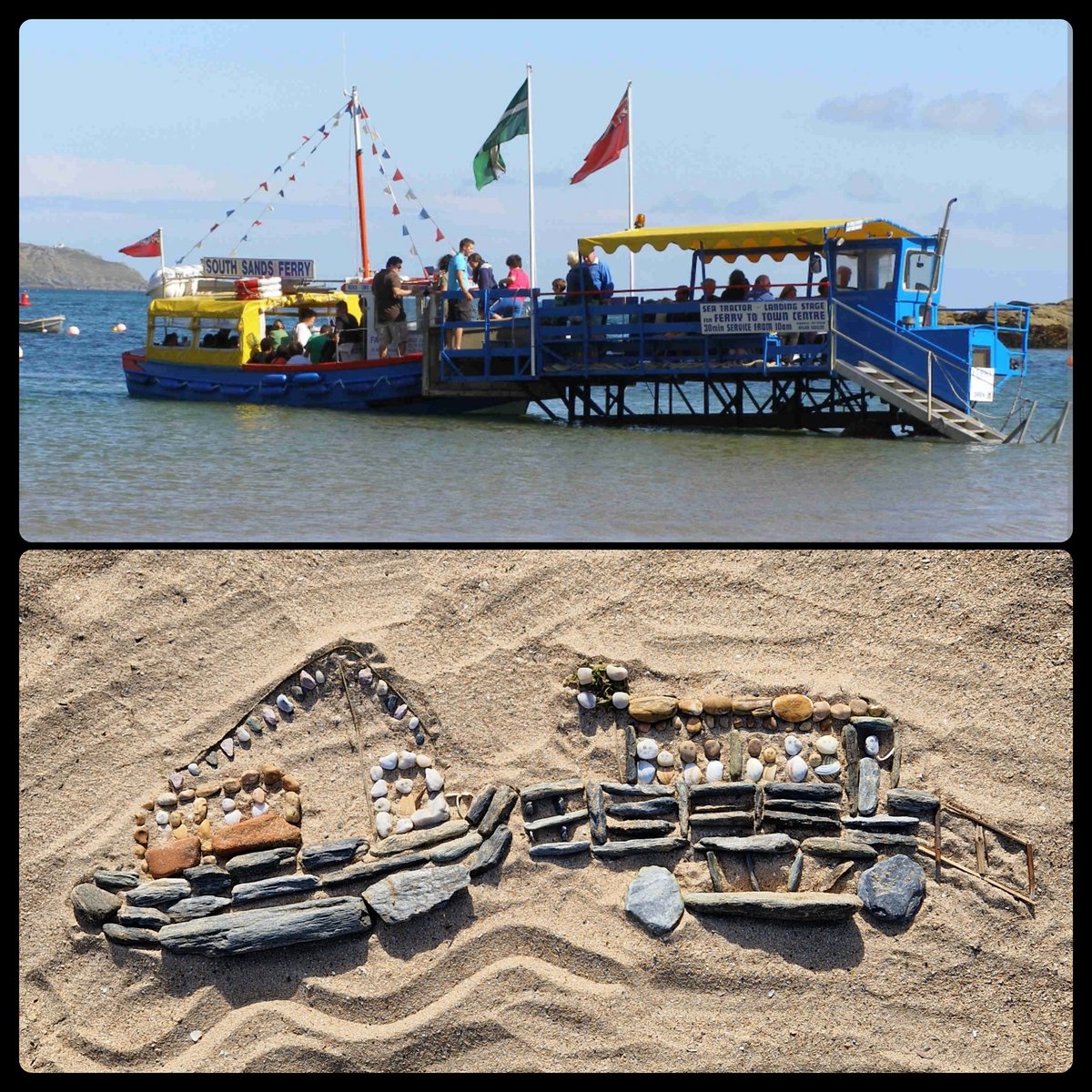 thisismeJRH's tweet photo. On holiday in #salcombe and make the #southsands ferry and #amphibioustractor beach art @SouthSandsHotel @SALCOMBEHH @insalcombe https://t.co/c5bSUmtldE