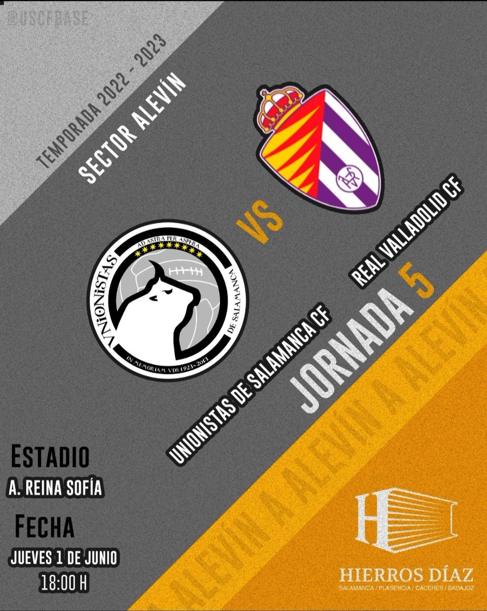 ⏲️ 𝗛𝗢𝗥𝗔𝗥𝗜𝗢 𝗖𝗢𝗡𝗙𝗜𝗥𝗠𝗔𝗗𝗢 | Este jueves, 𝗘𝗡 𝗝𝗨𝗘𝗚𝗢, el liderato del sector Alevín de Castilla y León. 

<a href="/UnionistasCF/">Unionistas de Salamanca CF</a> 🆚 <a href="/realvalladolid/">Real Valladolid C.F.</a>

🏟️ Anexo Reina Sofía

⏲️ 18:00 horas

¡Os esperamos para animar a nuestros chicos! 

#ConstruyendoUSCF🏗️