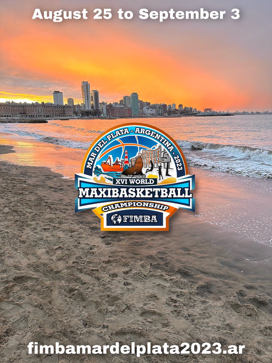 XVI World Maxibasketball Championship. August 25 to September 3, 2023. fimbamardelplata2023.ar
Registration Open until June 23.
More than 300 teams from more than 30 countries. 
FIMBA Internacional Maxibasketball founded in 1991. Maxi is basketball non-stop.