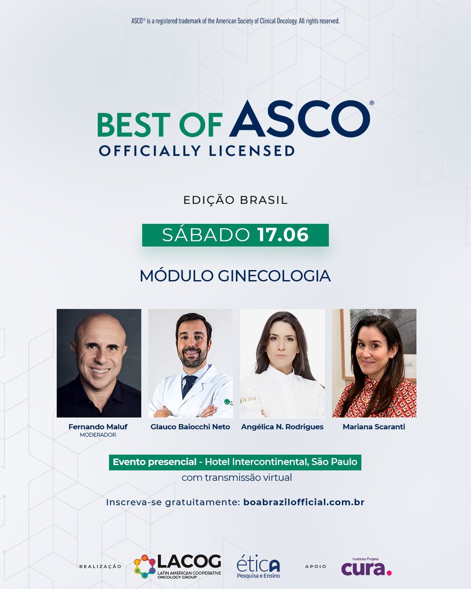 LACOG_group's tweet photo. Participe da programação de sábado do Best of ASCO 2023 - Edição Brasil, que irá ocorrer em São Paulo! https://t.co/uDDvBv7o87
