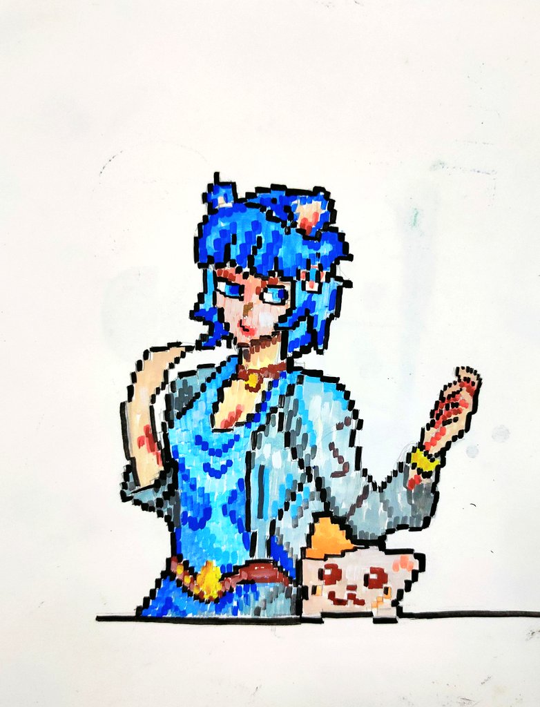 Akari with her beloved pet!  It's time for some photo session! 🤗💖

#CodeSekai8BitChallenge 
#HandDrawn8BitDesign ❤️