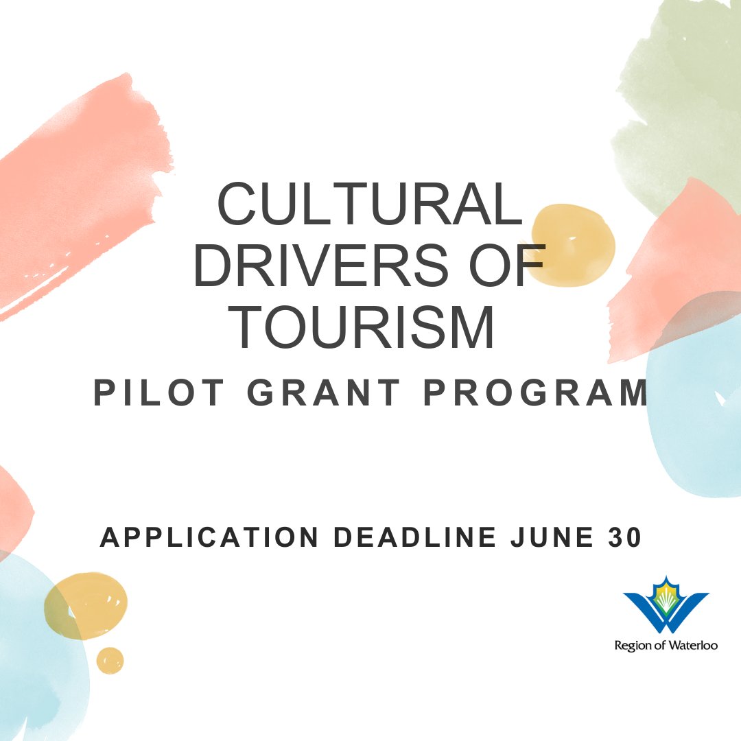 Are you a non-profit #WatReg arts, cultural or heritage organization that attracts tourist stays to the Region?  The Cultural Drivers of Tourism Pilot Grant Program offers one-time funding to eligible organizations. 
Details: regionofwaterloo.ca/culturaldriver…
