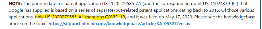 keo1980's tweet photo. @karma44921039 Sorry but this a nothingburger, only the patent from 2020 mentions Covid-19.
https://t.co/qhihO5jkWQ https://t.co/bQHLoHaeaQ