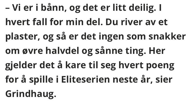 Det går ikke an å si dette, Jos. Dersom du blir lettet når forventningene senker seg, og i tillegg uttaler det i media, så trekker du i feil retning når det gjelder engasjementet rundt <a href="/FKHaugesund/">FK Haugesund</a>. 

Tenk på oss som leser dette. Hva skal vi tenke nå?