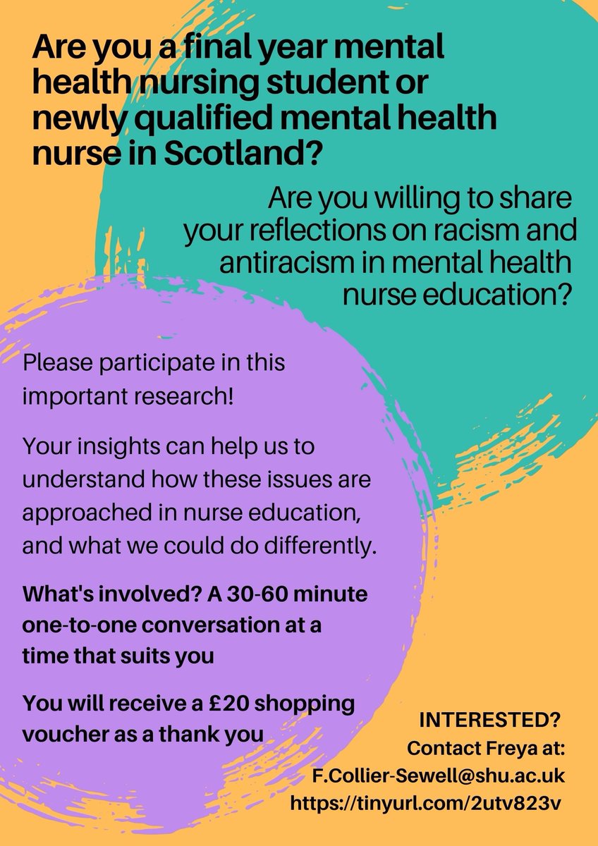 📣 Call for participants 📣

Please share with your #mentalhealth #studentnurse and #nurseeducation networks 👇 and consider participating!

tinyurl.com/37798a3e