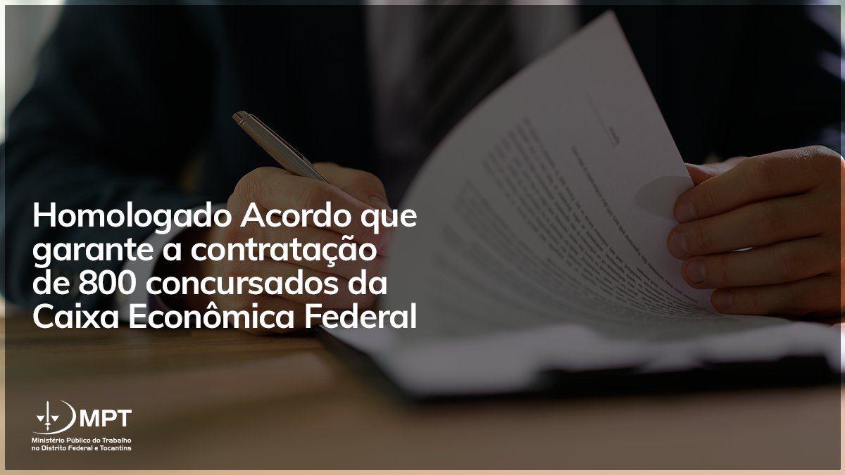 O TST homologou o Acordo extrajudicial celebrado entre o MPT no Distrito Federal e a Caixa Econômica Federal, comprometendo-se a contratar, no prazo de seis meses, 800 candidatos aprovados nos certames 001/2014-NM e 001/2014-NS.

Saiba mais: link.mpt.mp.br/hs4QqWq