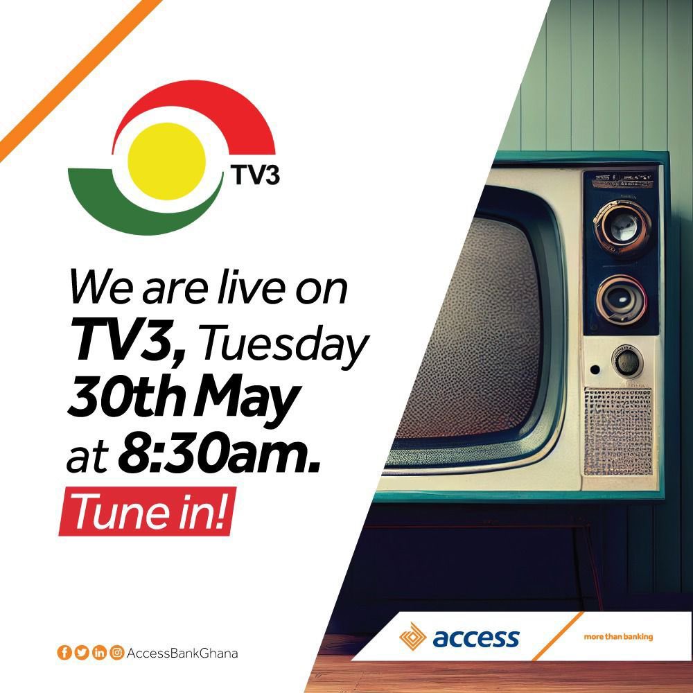 AccessBankGhana's tweet photo. Join us live for the SME Fair & Clinic discussions tomorrow @ 8:30 am on TV3 (DSTV channel 279)
#AccessBank #MorethanBanking #weloveSMEs https://t.co/pJYRZfy5oB