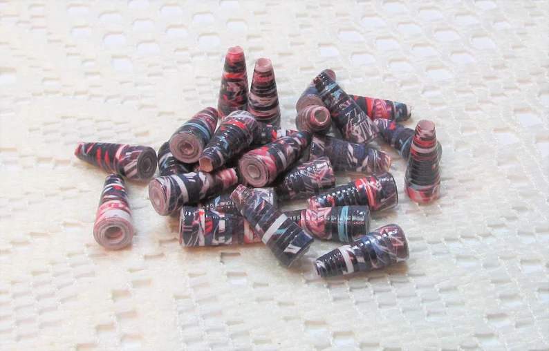 Paper Beads, Loose Handmade Jewelry Supplies Jewelry Making Cone Patriotic Fireworks on Blue etsy.me/43tVQVh via @Etsy #thepaperbeadboutique #patrioticbeads #handmadebeads #memorialdaybeads #paperbeads