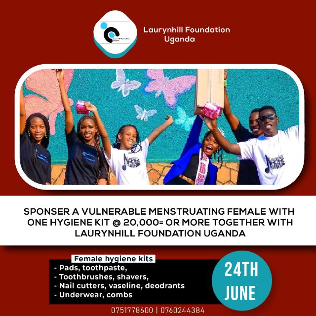 We have an outreach
on 24th june 
giving out hygiene kits to vulnerable females most especially pads
shavers, toothpaste, knickers etc
0751778600/0760244384
for donations and inquiries  @LaurynhillFUg